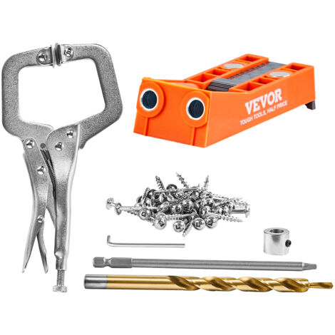 VEVOR 50 tlg. Pocket Hole Jig Kit Doppeltaschenloch mit Vierkantantriebsbit & C-Klemmen, Dübelhilfe Bohrlehre zum Bohren von Taschenlöchern und Schräglöchern, Bohrhilfe für Holzbearbeitung (1/5)