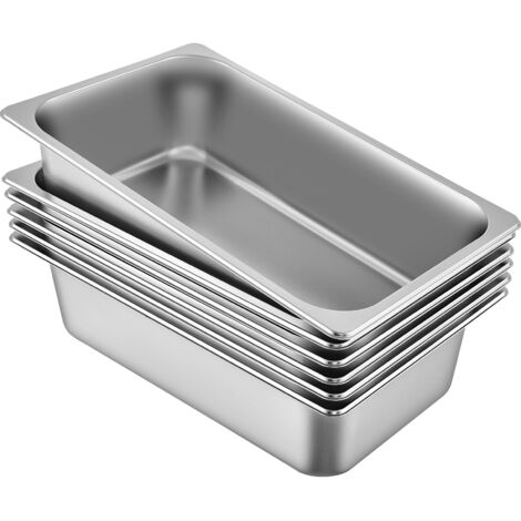 VEVOR Edelstahl Behälter 6 Stück, Speisebehälter Essens Behälter mit Deckel, Antihaft Teller, 53,7 x 33 x 14 cm, kommerzieller Warmhaltebehälter für Speisen, Torten, Aufläufe, Hotelpfanne (1/5)
