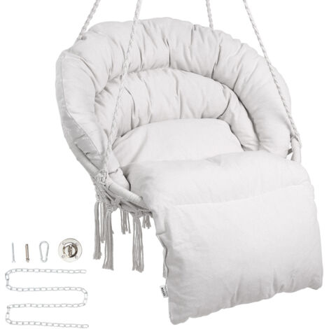 VEVOR Hängesessel, 150 kg Tragkraft, Makramee-Hängesessel mit Kissen und Befestigungsmaterial, Schaukelstuhl aus Baumwollseil für Schlafzimmer, Balkon, Terrasse, Garten, Beige (1/5)