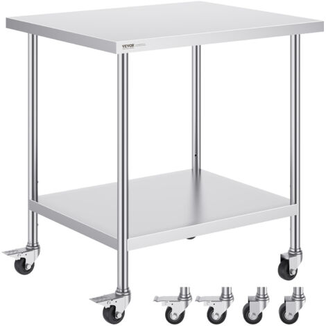 VEVOR Arbeitstisch aus Edelstahl, Küchentisch 762 x 914 x 954,6 mm, Zubereitungstisch, mit 4 Rädern, 3 einstellbaren Höhenstufen, Arbeitstisch zur Lebensmittelzubereitung für gewerbliche Restaurants (1/5)