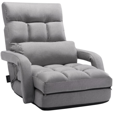 VEVOR Bodenstuhl Boden-Gaming Stuhl mit 5 einstellbaren Positionen & Rückenlehne, klappbarer Sofastuhl mit Armlehne für Erwachsene, Sofa-Liegebett mit Rückenkissen für Schlafzimmer, Grau (1/5)