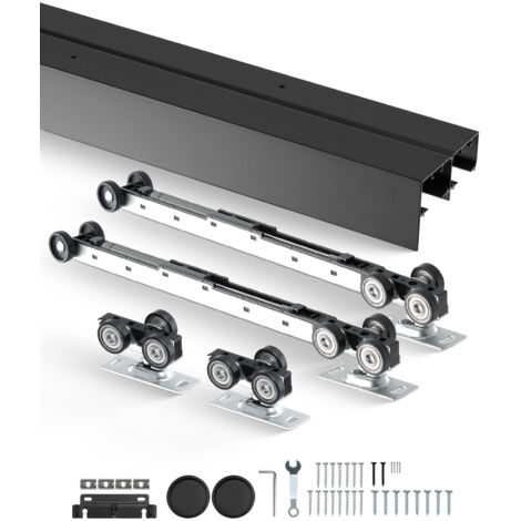 VEVOR Schiebetür-Beschlagschienensatz Schiebetürsystem 2438 mm, Doppelschienen Schiebetürsystem aus Aluminiumlegierung, passende Türbreite 1232 mm x 2, Schiebetürbeschlag 68 kg belastbar