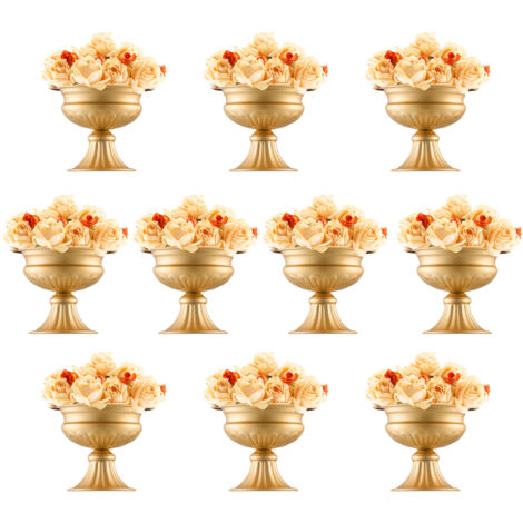 VEVOR 10 Stück 16 cm hohe Blumenvase für Hochzeiten,Metall-Hochzeits-Tafelaufsatz,goldener Blumenarrangement-Ständer für Tische bei Hochzeitsessen,Partys,Jubiläen,Zeremonien,Geburtstagsveranstaltungen (1/5)