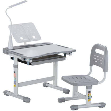 VEVOR Schreibtisch Set Kinderschreibtisch Arbeitstisch und Stuhl höhenverstellbare (53-71 cm) belastbar (100 kg) mit Tischlampe & 0–40° geneigten Schreibtischplatte für Schlafzimmer Grau (1/5)