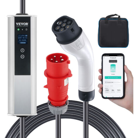 VEVOR Typ2 EV Ladekabel für Elektrofahrzeug 32A Ladegerät mit CEE 32 Stecker Wallbox 7,36kW(einphasig)/22kW(dreiphasig) 7,5m Ladekabel EV Ladestation 4 Stufen der Stromanpassung(16A/20A/24A/32A) (1/5)