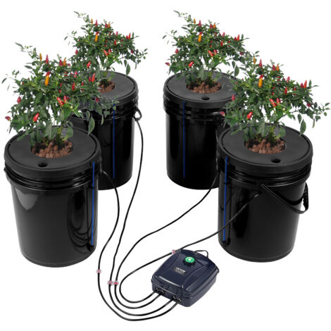 Vevor – DWC-Hydroponik-Anbausystem 20L – 4 Eimer mit Luftpumpe und Luftsteinen – Wasserstandsanzeige für schnelles Pflanzenwachstum (1/5)