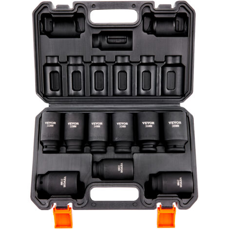 VEVOR 1/2 Zoll Steckschlüsselsatz CR-V-legierter Stahl 9-tlg Steckschlüssel Satz 29-38 mm Tiefe Stecknüsse Schlagschrauber, HRC 42-48 Steckschlüssel inkl Werkzeugkoffer, Metrisch Schraubenausdreher (1/5)