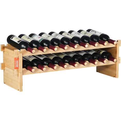 VEVOR Weinregal stapelbar 18 Flaschen, stabiles Flaschenregal, 2-stufiges Lagerregal aus massivem Bambusholz, freistehendes Weinregal, wackelfreie Regale für Küche, Bar und Keller  (natürliche Farbe) (1/5)