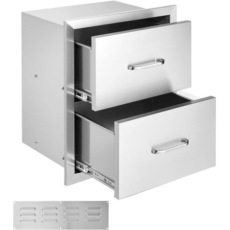 Mophorn Outdoor-Küchenschubladen, 18 B x 20,6 H x 12,7 T Zoll, flächenbündig montierte Doppel-Grillschubladen, Edelstahl mit Griff für Outdoor-Küchen, Terrassen-Grillstationen (1/5)