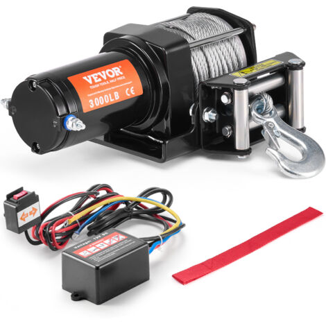 VEVOR Elektrische Seilwinde, 3000 lb Zugkraft, 12 V DC für ATV/UTV, mit Φ3/16 Zoll x 39 Fuß Stahlkabel, Rollenseilführung, Kabelfernbedienung, IP55 Wasserbeständigkeit, Ideal für UTV ATV Offroad