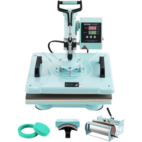 VEVOR Hitzepresse, 12 x 15 Zoll, 5-in-1-Wärmeübertragungsmaschine mit 30-oz-Tumbler-Presse, 360° wegschwenkbares T-Shirt-Pressen, digitale präzise Steuerung, für T-Shirts/Tassen/Hüte/Teller, grün