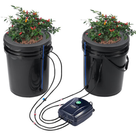 VEVOR DWC Hydroponics Grow System, Hydroponisches Anbausystem mit Top-Drip-Kit, Deep Water Culture 2 5-Gallonen-Eimer, mit Luftpumpe, Luftsteinen und Wasserstandsanzeige für Blattgemüse (1/5)