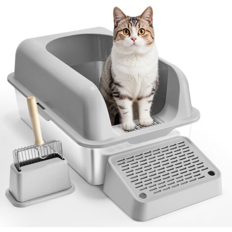 VEVOR Katzentoilette,6Zoll tief,XL extragroße Katzentoilette aus Edelstahl mit Schaufel,breitem Filter-Fußteil&hohen Seiten,geschlossene,geruchsfreie,leicht zu reinigende Katzentoilette,geeignet (1/5)