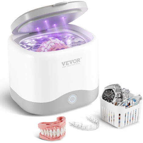 VEVOR Ultraschallreiniger für Zahnprothesen 180 ml Retainer Reinigungsgerät mit UV-Licht, 30 W Reinigungsgerät für Zähne Retainer Aligner Zahnspangen Mundschutz Zahnbürstenkopf Rasierkopf Schmuck