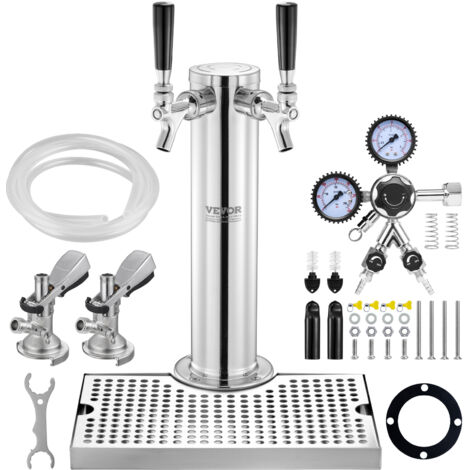 VEVOR Kegerator-Turm-Kit, Bier-Umrüstsatz mit zwei Zapfhähnen, Bier-Turmspender aus Edelstahl mit Doppelmessgerät W21.8-Regler und A-System-Fasskupplung, Bier-Tropfschale für Partys zu Hause (1/5)