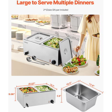 VEVOR Speisenwärmer 2x9L, 1200W Edelstahl Buffetwärmer Mit Temperaturregelung 30–85°C – Inkl. 2 Behälter & Deckel