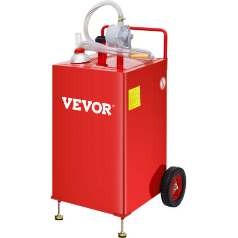VEVOR 30 Gallonen Kraftstofftrolley, Kraftstoffspeicher mit 2 Rädern manueller Transferpumpe, Benzin-Diesel-Kraftstoffbehälter für Autos, Rasenmäher, Geländefahrzeuge, Boote, mehr, Rot (1/5)