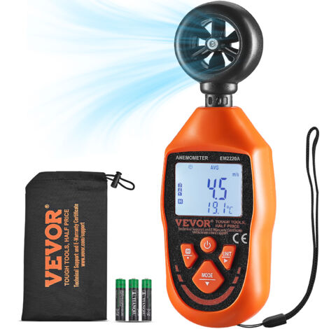 VEVOR Anemometer 69,35MPH Luftgeschwindigkeitsmesser 163x54x32mm Windmesser IP44 Windmessgerät Windstärkemesser MAX/MIN/AVG/CU-Windgeschwindigkeitsdaten -10-45℃ Luftmesser Geschwindigkeitsmessgerät (1/5)