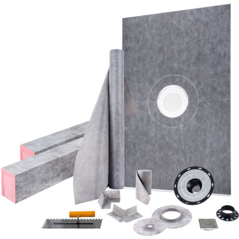 VEVOR Duschschwellen-Set,48x72Zoll wasserdichte Duschschwellenauflage mit 4Zoll ABS-Mittelflansch,4Zoll Edelstahlgitter,2 zuschneidbare Duschschwellen,Duschwannen-Gefällestäbe passend für Badewanne (1/5)