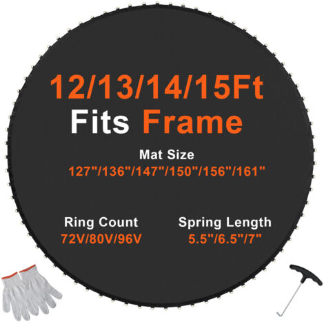 VEVOR Ersatz-Trampolinmatte Sprungmatte universell für rundes 426 cm Trampolin, verstärkte UV-beständige Matte mit Federwerkzeug & langlebigen V-Ringen, passend für Federlängen von 16,5 bis 17,8 cm