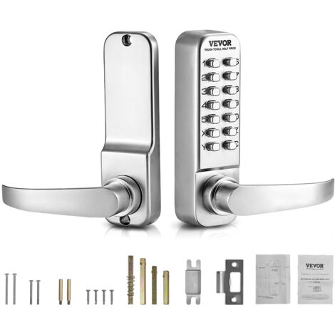 VEVOR mechanisches schlüsselloses Türschloss mit einseitiger Tastatur (14 Tasten), schlüsselloses Türschloss mit Griff, Codeschloss für Haus Büro Außenzaun Hof Silber (35-65 mm starke Tür) (1/5)