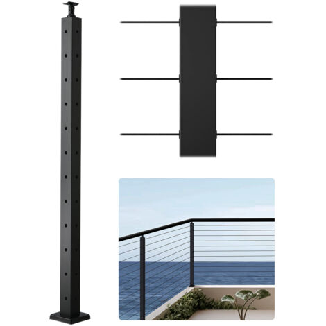 VEVOR Kabelgeländerpfosten, 106,6x4,98x4,98cm Stahl-Eckgeländerpfosten, mit L-förmigen vorgebohrten Löchern, SUS304 Edelstahl, mit gebogener Halterung, 1 Stk., Schwarz, 1JZLGZXHS1065S1EW001V0