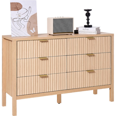 VEVOR Kommode mit 6 geriffelten Schubladen & Schiebe- und Kippschutz, minimalistischer moderner Schubladenschrank Organizer für Wohnzimmer Schlafzimmer Eingangsbereich Flur (helles Holz) (1/5)
