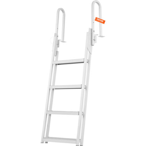 VEVOR Dockleiter, hochklappbar, 4 Stufen, 158 kg Tragkraft, Aluminium-Ponton-Bootsleiter mit 10,2 cm breiter Stufe und rutschfester Gummimatte, Schwimmtrittleiter für Schiff/See/Pool/Marine