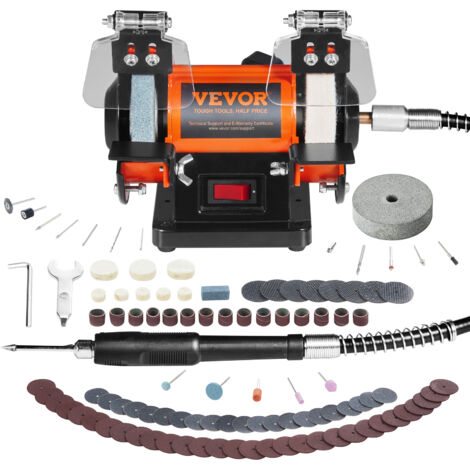 VEVOR Doppelschleifer Doppelschleifmaschine 3590 RPM 150 mm, 50 W Profi Schleifmaschine Schleifbock mit Spritzschutz inkl. 3 Polierscheiben Gabelschlüssel 100 Stk.Bohrer, Schleifgerät Doppelschleifer (1/5)
