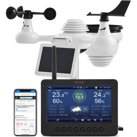 VEVOR 7-in-1 WLAN-Wetterstation, 7-Zoll-TFT-Farbdisplay, solarbetriebener kabelloser Sensor für Temperatur, Luftfeuchtigkeit, Windgeschwindigkeit, Niederschlag (1/5)