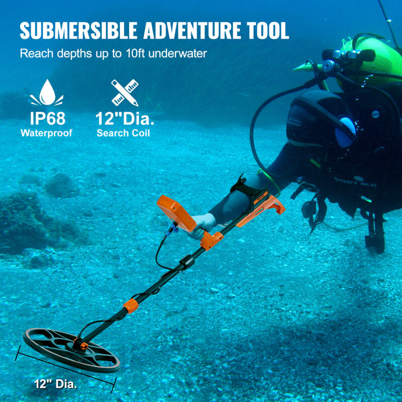 Metal Detector VEVOR Per Adulti Con Bobina Impermeabile IP68 E Display 5 Modalità – Profondità 254 Mm, Braccio Regolabile