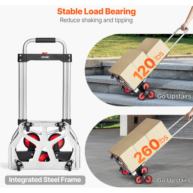 Carrello Per Scale 54 Kg – 6 Ruote, Pieghevole, Maniglia Telescopica, Con Corde Elastiche – Per Casa E Magazzino