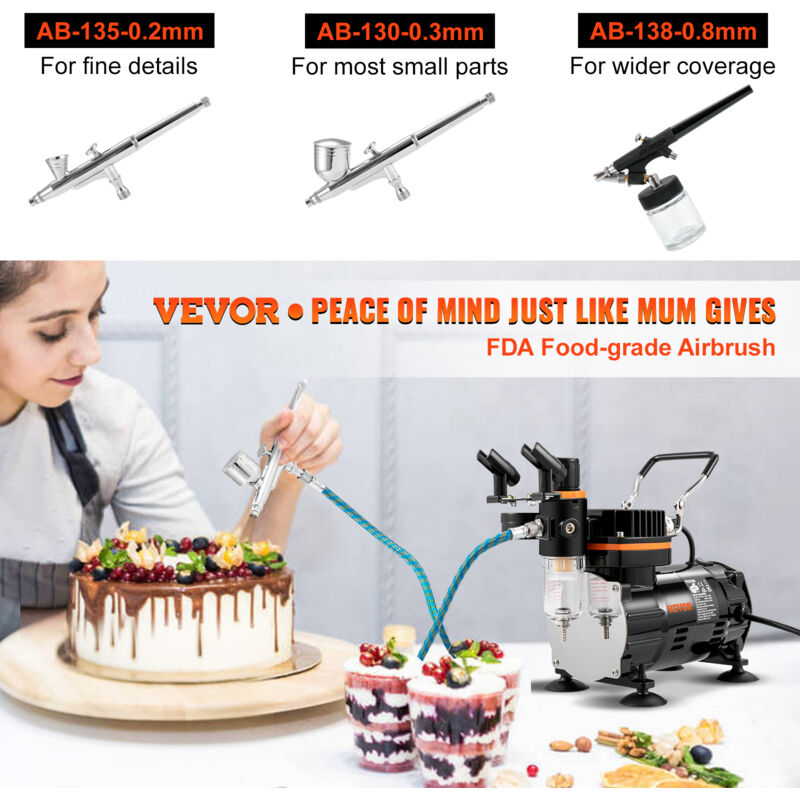 Kit Aerografo Con Compressore 40 PSI – Doppia Azione, Ricarica USB, 2 Ugelli 0,2/0,5 Mm, Per Trucco, Unghie, Torte E Modellismo