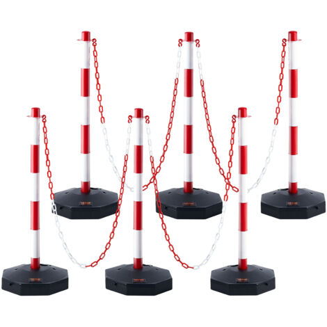 VEVOR Paletti Stradali Paletti di Segnalazione 6 Pezzi Lunghezza Catena 2 m, Paletti di Segnalazione per Marciapiedi, Set di Paletti Barriera Stradale Rossi Bianchi Base Riempibile con Acqua Sabbia