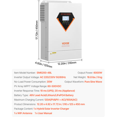 VEVOR Inverter Di Potenza A Onda Sinusoidale Modificata 3000 W Dc12V A Ac230v Lcd Ce Fcc 92020751