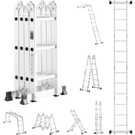 VEVOR Scala Pieghevole Multiuso, Scala Telescopica Regolabile 3 Gradini con Struttura ad A, Scala Estensibile per Impieghi Gravosi con Altezza 3,7 m Capacita 149,7 kg per Lavori Domestici allAperto