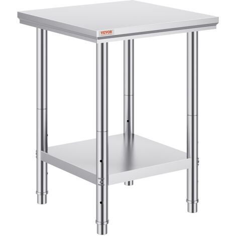 VEVOR 60 x 60 x 80cm Piano Lavoro per Cucina Commerciale in Acciaio Inox, Tavolo di Lavoro da Cucina 2 Piani Altezza Regolabile, Tavolo da Lavoro per Cucina Professionale in Acciaio Inox con 4 Gambe