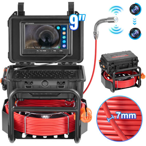 VEVOR Telecamera per Fognatura 30 m Telecamera per Scarichi Autolivellante con Trasmettitore 512 Hz Contatore di Distanza, Schermo da 228,6 mm Telecamera Idraulica HD 1080P a Serpente con Luce-12 LED