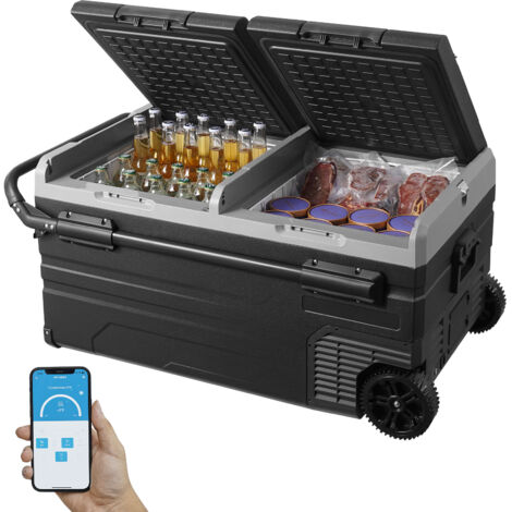 VEVOR Frigorifero per Auto, Congelatore Portatile Doppia Zona 95 L, 12 Volt, Gamma -20 20 ℃, Dispositivo Raffreddamento a Compressore 12/24 V CC 100-240 V CA per Campeggio Camper con Ruote Maniglia