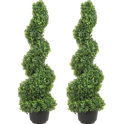 VEVOR Pianta Artificiale in Bosso a Spirale 2 Alberi Totale 91 cm Topiaria Decorativa Piante Finte in PE con 10 Foglie di Ricambio, per Decorazione Interno Esterno Giardino Terrazzo Balcone Ingresso