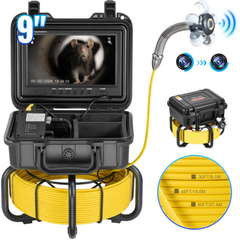 VEVOR Telecamera per Fognatura 30 m Telecamera per Ispezione di Scarichi Autolivellante con Schermo HD 1080P 228,6 mm Zoom 36X, Telecamera Idraulica Impermeabile IP68 con Luci-12 LED, Scheda da 32 GB