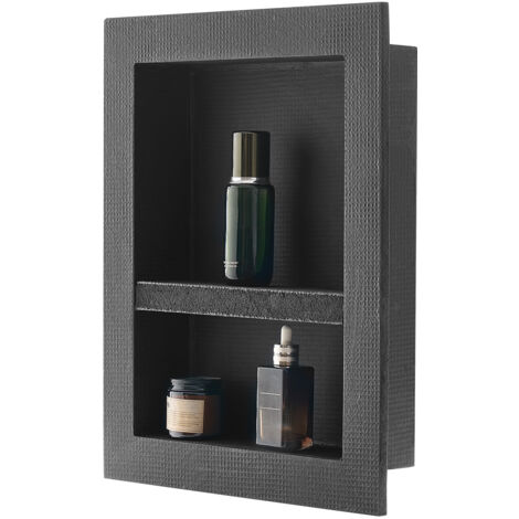 VEVOR Nicchia per Doccia, 40,6 x 50,8 x 10,2 cm con Ripiano Divisorio Mobile, Moderno Contenitore per Sapone, Angoli Squadrati, Nicchia Doccia Impermeabile Sigillato in Plastica, Nero