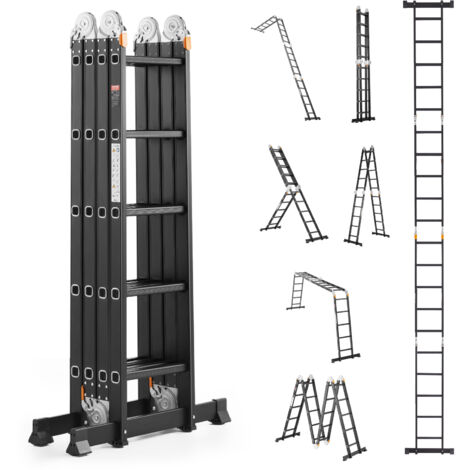 VEVOR Scala Pieghevole, Scala a Pioli Estensibile alta, Scala Telescopica a 5 Gradini con Telaio ad A Altezza 5,8 m, Scala Regolabile per Impieghi Gravosi, Capacita 149,7 kg per Casa e allAperto
