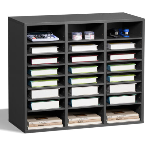 VEVOR Organizzatore per Letteratura 737 x 305 x 620 mm Vassoio Raccoglitore per Lettere Portadocumenti in Truciolare e MDF, 24 Scomparti e Ripiani Regolabili, Portaoggetti per Ufficio Aula, Grigio (1/5)