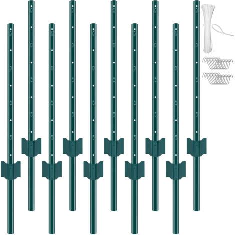 VEVOR Pali per Recinzione 91,44 cm Pali per Recinzione in Metallo Resistente Pesante da 10 Pali a T, Pali per Recinzione in Acciaio Robusto per Prato, Fattorie e Recinzioni a Catena per Esterni, Verde (1/5)