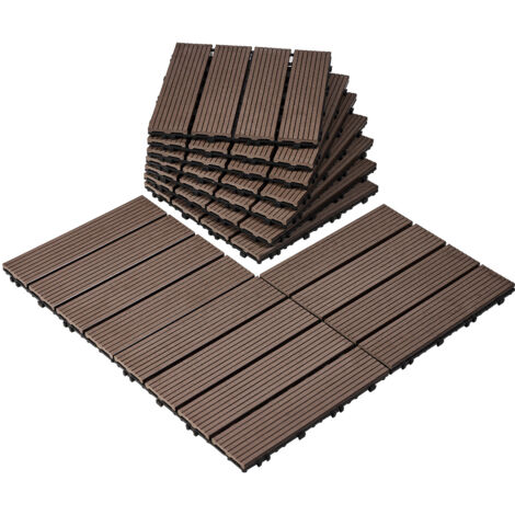 VEVOR Piastrelle per Terrazza ad Incastro in Legno Plastica, 10 Pezzi 300 x 300 x 20 mm 9,2 m², Impermeabili per Esterni Tutte Stagioni, per Portico, Bordo Piscina, Balcone, Cortile, Marrone Scuro