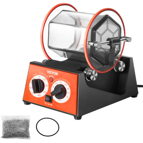 VEVOR Lucidatrice per Gioielli Metalli Buratto Rotativo Capienza Max. da 5kg per Uso Domestico Fai-da-te, Lucidatrice 230V CA / 60 Hz Potenza da 60W 5 Velocita Regolabile Buratto Trasparente da Banco