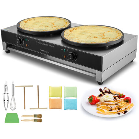 VEVOR Crepiera Elettrica, Macchina per Crepes Commerciale a Doppia Testa 406 mm, Piastra Crepes Piastra Piana 6000 W, Macchina in Acciaio Inox Antiaderente, Fornello Circolare, Senza Spina