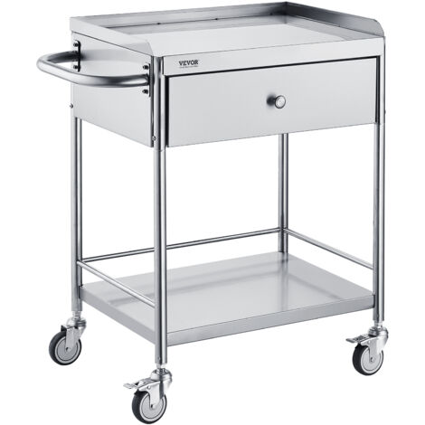VEVOR Carrello da Laboratorio in Acciaio Inox 2 Ripiani Capacita Carico Totale Massima 100kg, Carrello Sanitario in Acciaio Inox 201 710 x 421 x 785 mm, Carrello per Medicazione da Laboratorio 2 Piani