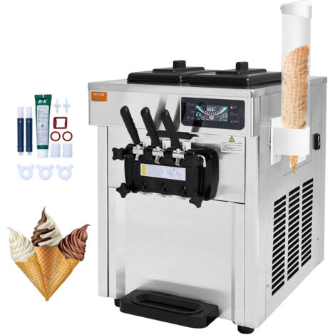VEVOR Macchina per Gelato Commerciale 18-28 L/h 3 Gusti, Macchina per Gelato Capienza 2x5,5 L Tramoggia, Pannello LCD, Pulizia Automatica di Preraffreddamento, per Yogurt Caffe Snack Bar Ristorante
